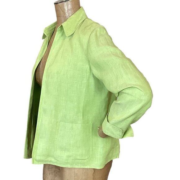 Talbots Irish Linen Open Blazer Jacket Pockets Sz 10P Green 293H - Picture 4 of 7